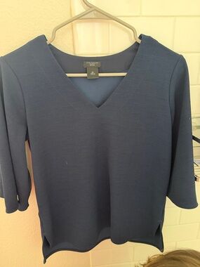 Ann Taylor Navy V-Neck 3/4 Sleeve Tunic